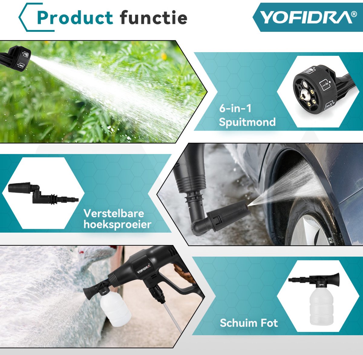 YOFIDRA Draadloze Hogedrukreiniger Set - 2x 18V Accu - Professioneel Auto Detailing