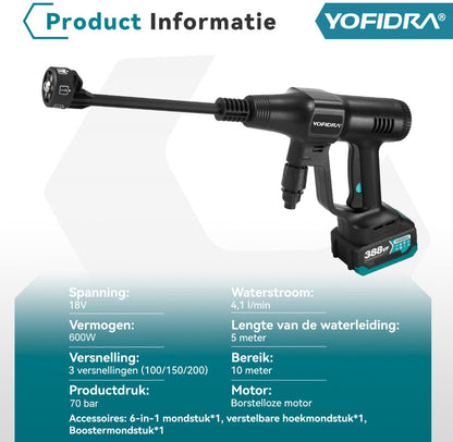 YOFIDRA Draadloze Hogedrukreiniger Set - 2x 18V Accu - Professioneel Auto Detailing