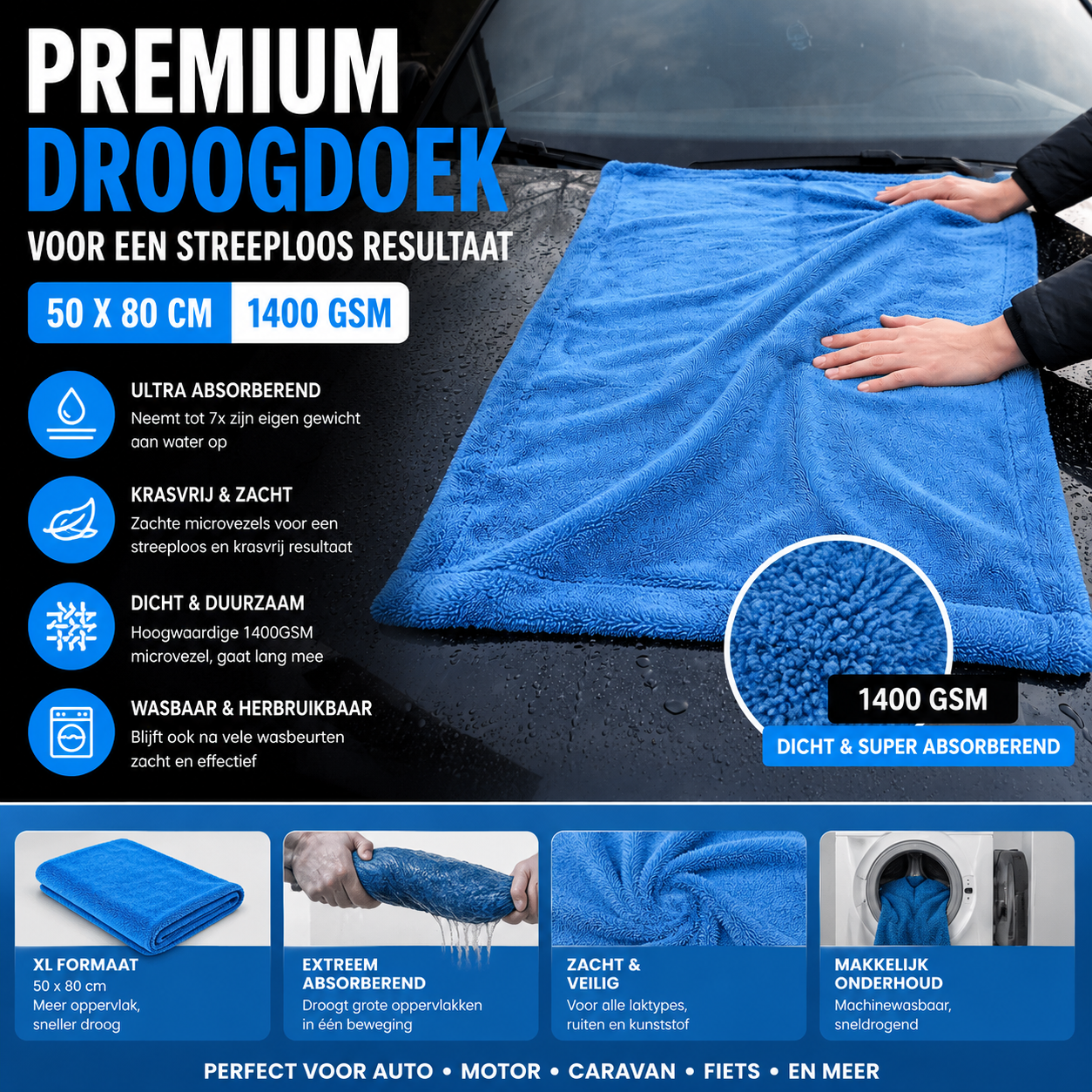 Double-Sided Droogdoek 1400 GSM 50x80cm