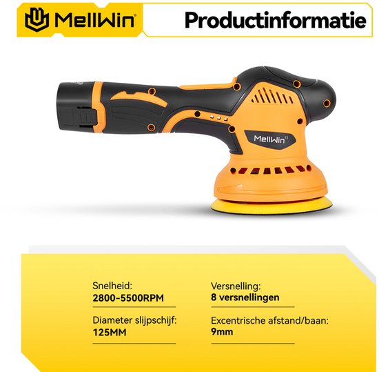 Draadloze Polijstmachine 12V – 8 Snelheden, 5500 RPM + Accessoireset