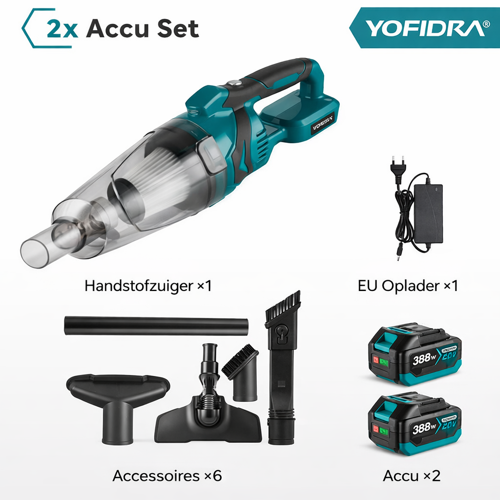 YOFIDRA Accu Stofzuiger Set - 2x Accu - Handstofzuiger voor Auto Detailing